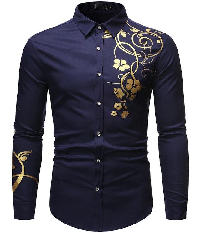 Camisa Flor para Hombre Azul Oscuro