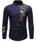 Camisa Flor para Hombre Azul Oscuro