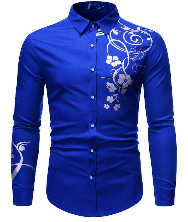 camisa manga larga azul estampado
