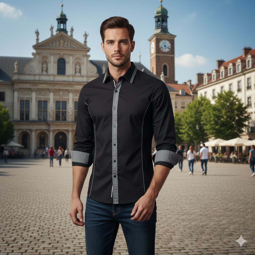 Camisa Manga Larga Hombre Ray Negro