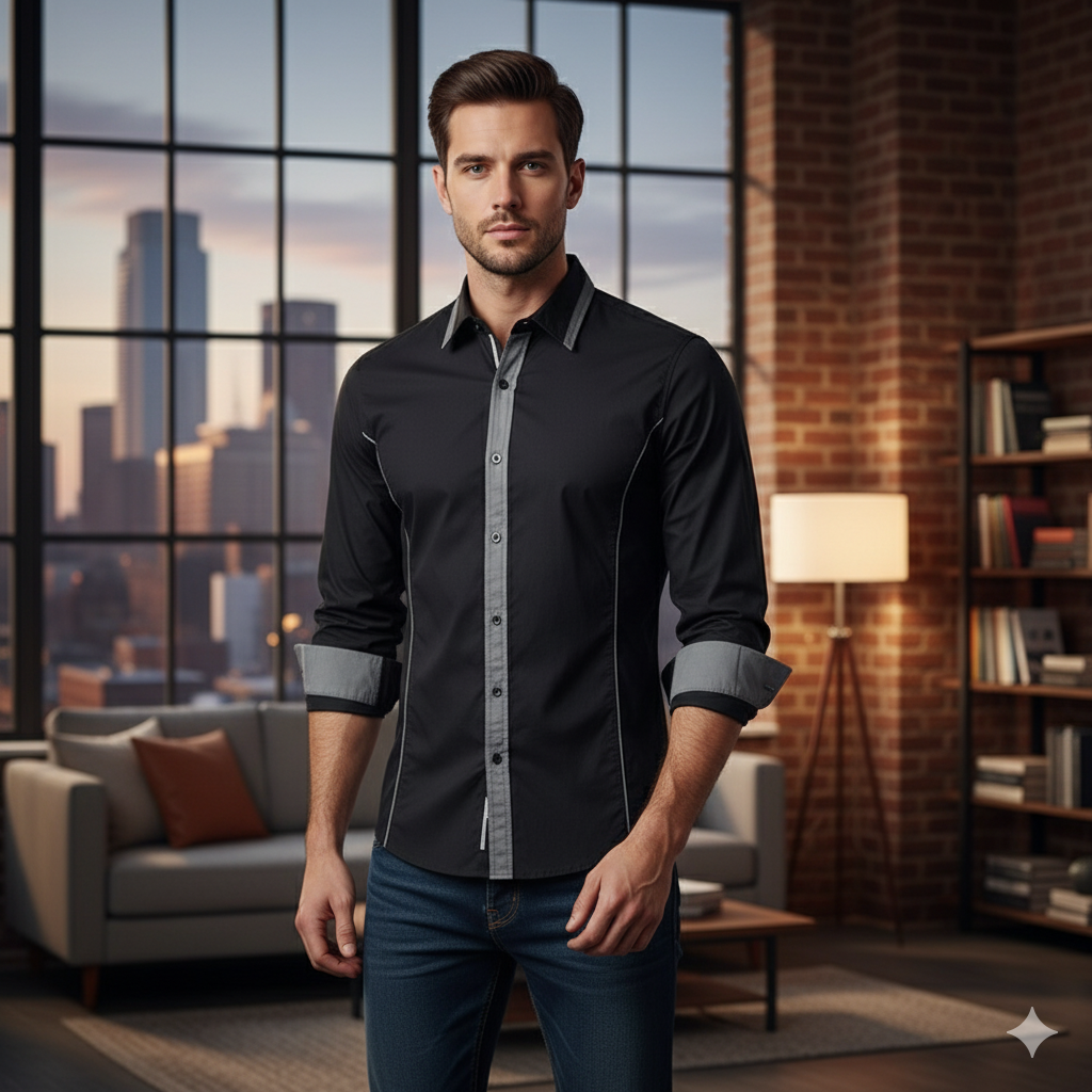 Camisa Manga Larga Hombre Ray Negro