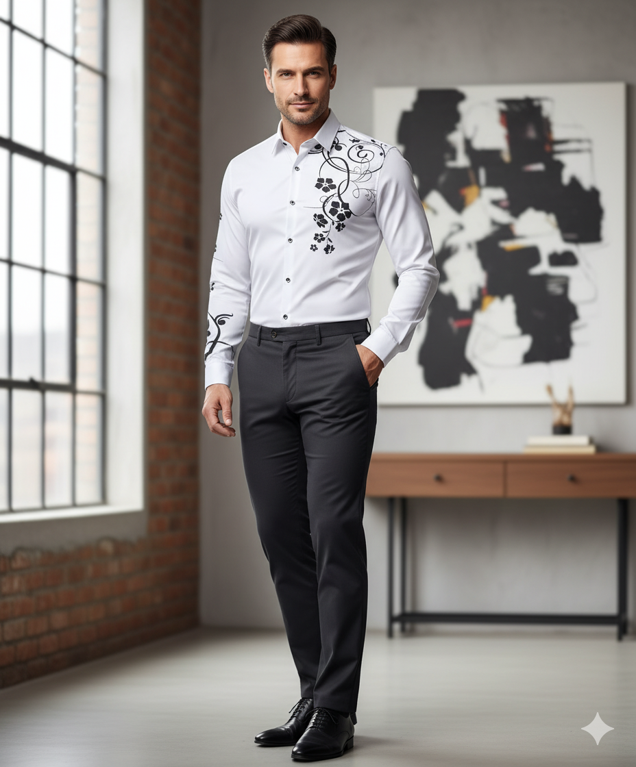 Camisa Flor para Hombre Blanco