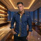 Camisa Manga Larga Hombre Moderna Elegante Canizu Azul Oscuro