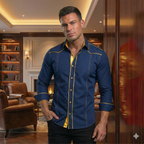 Camisa Manga Larga Hombre Moderna Elegante Canizu Azul Oscuro