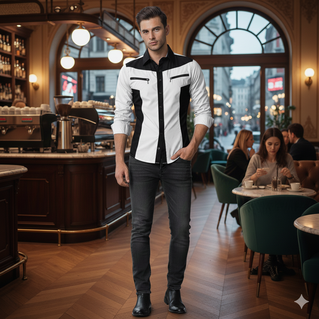 Camisa Manga Larga De Lujo Cremallera Blanco