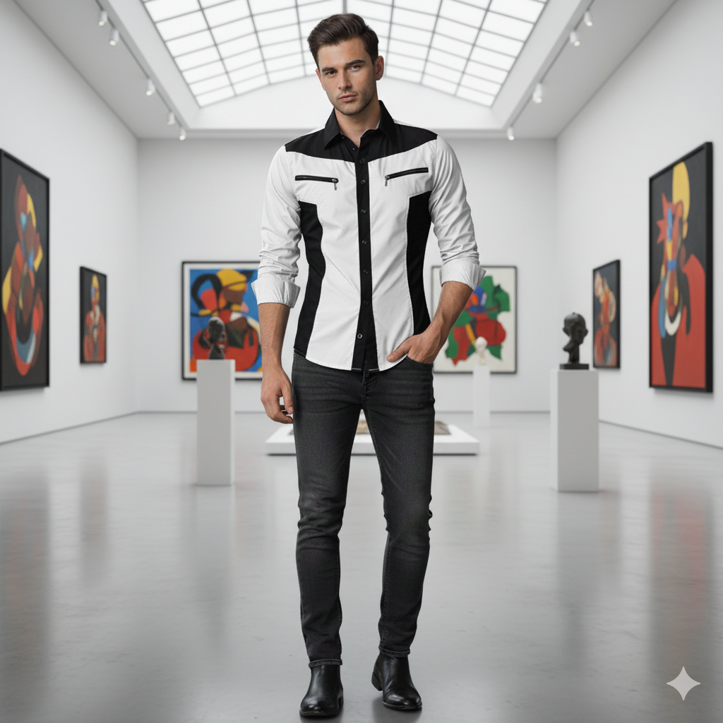 Camisa Manga Larga De Lujo Cremallera Blanco