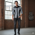 Camisa Manga Larga De Lujo Cremallera Gris