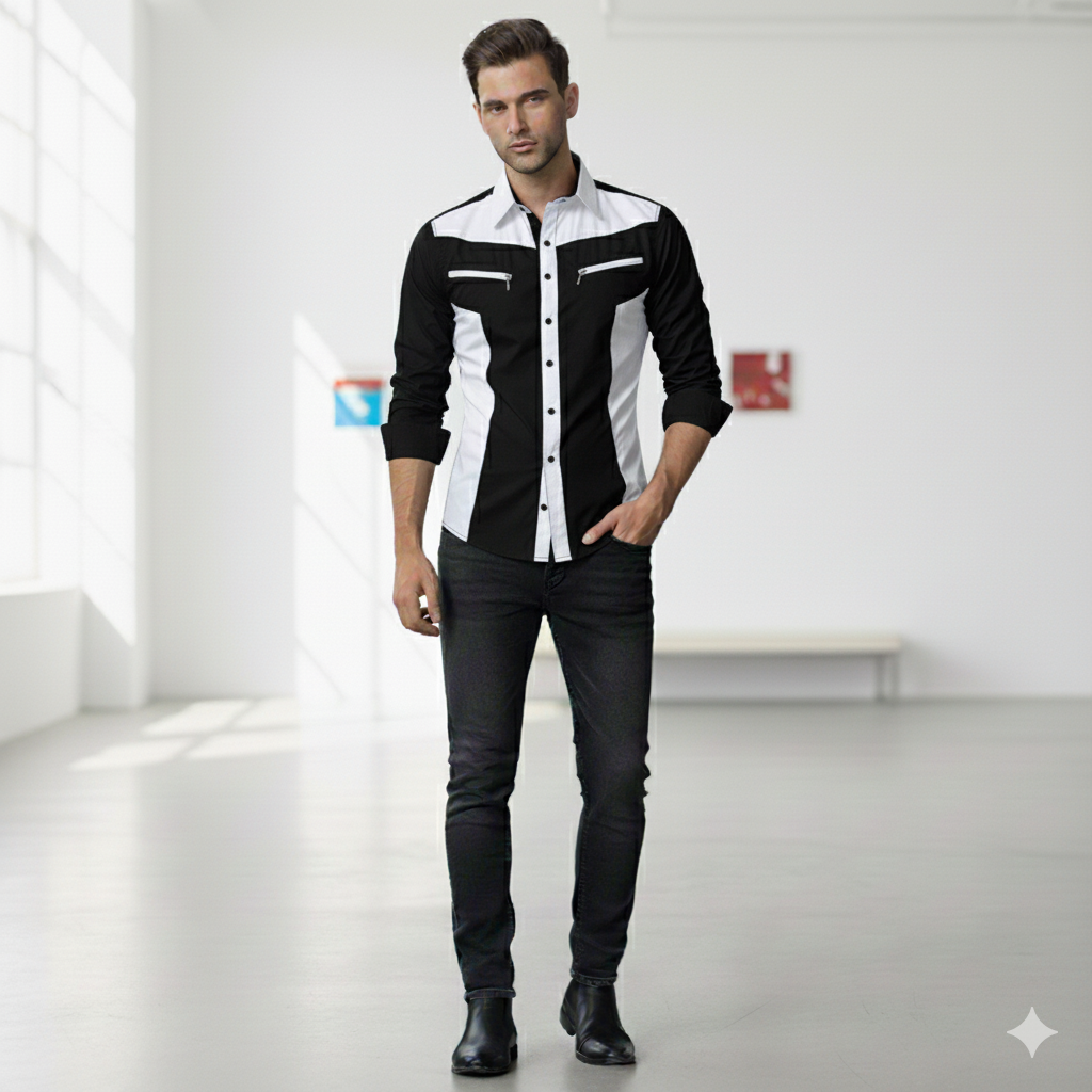 Camisa Manga Larga De Lujo Cremallera Negro