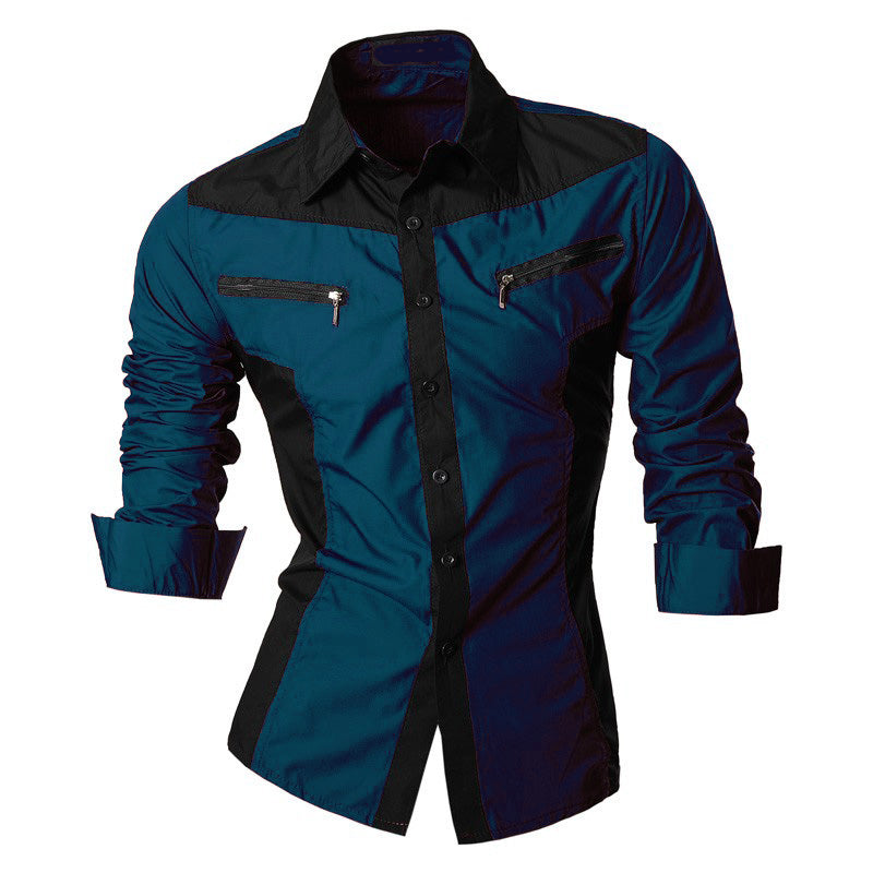 Camisa Manga Larga De Lujo Cremallera Verde Petroleo