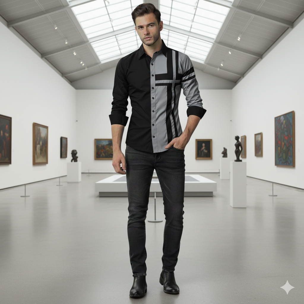 Camisa Manga Larga Diseño Exclusivo Cruz Gris