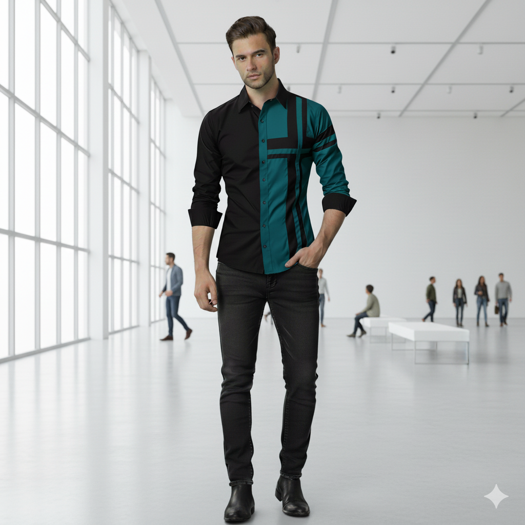 Camisa Manga Larga Diseño Exclusivo Cruz Verde Petroleo