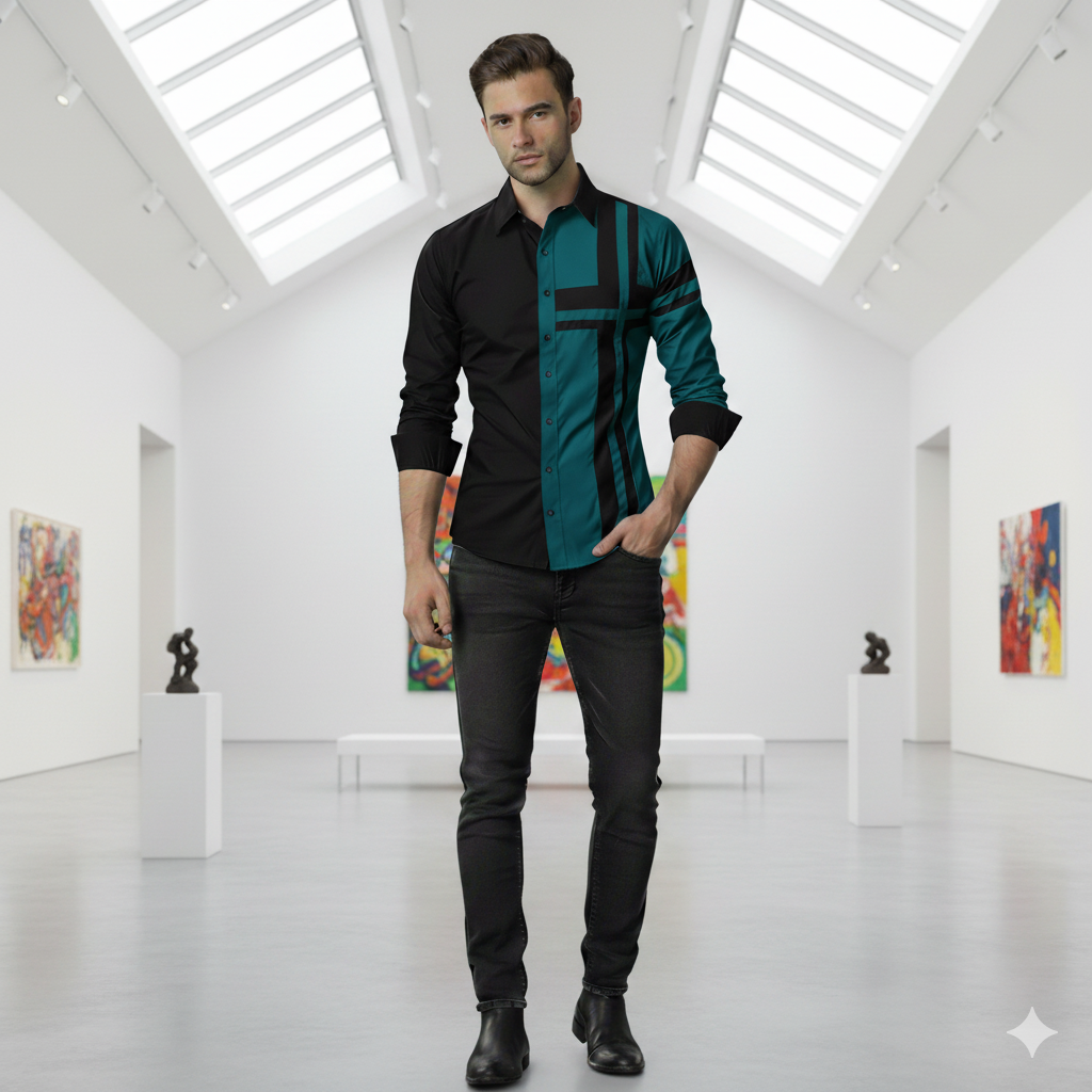 Camisa Manga Larga Diseño Exclusivo Cruz Verde Petroleo