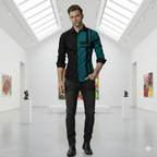 Camisa Manga Larga Diseño Exclusivo Cruz Verde Petroleo