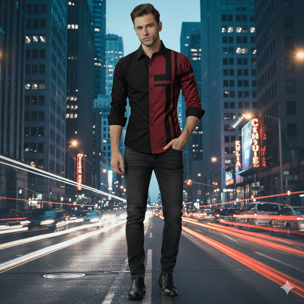 Camisa Manga Larga Diseño Exclusivo Cruz Vinotinto