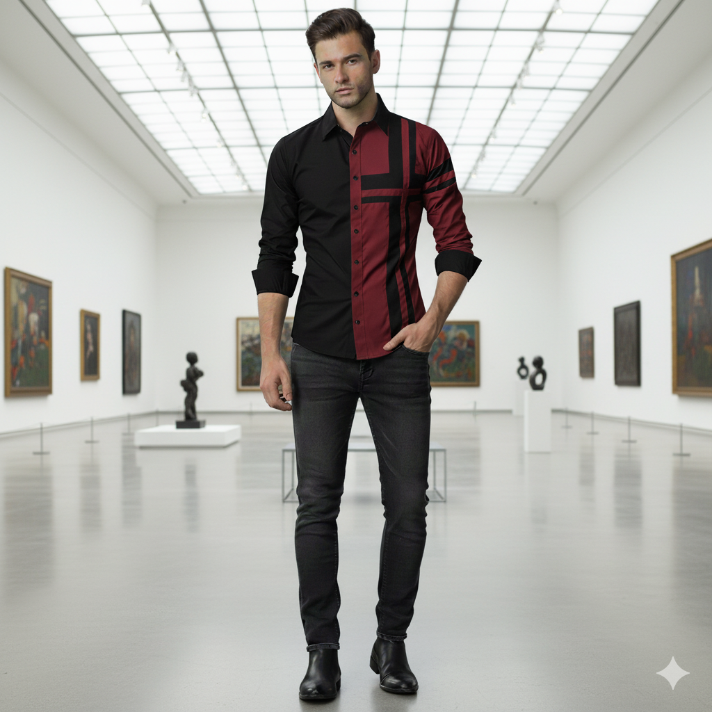 Camisa Manga Larga Diseño Exclusivo Cruz Vinotinto