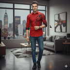 Camisa Manga Larga Hombre Estampado Dragon Rojo