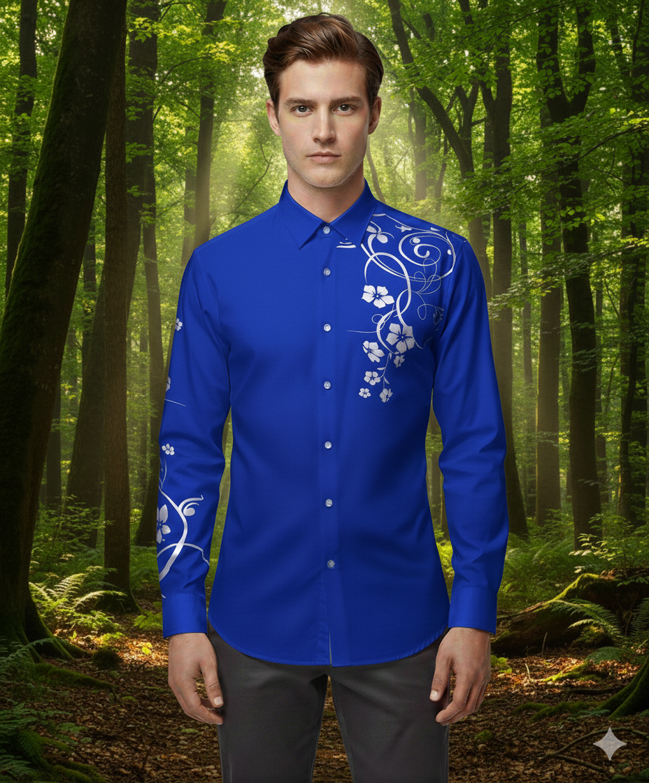 camisa manga larga azul estampado