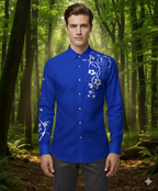 camisa manga larga azul estampado