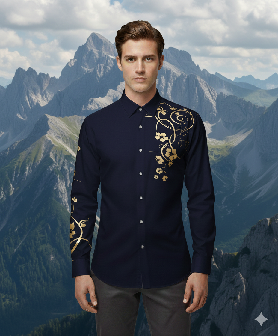 Camisa Flor para Hombre Azul Oscuro