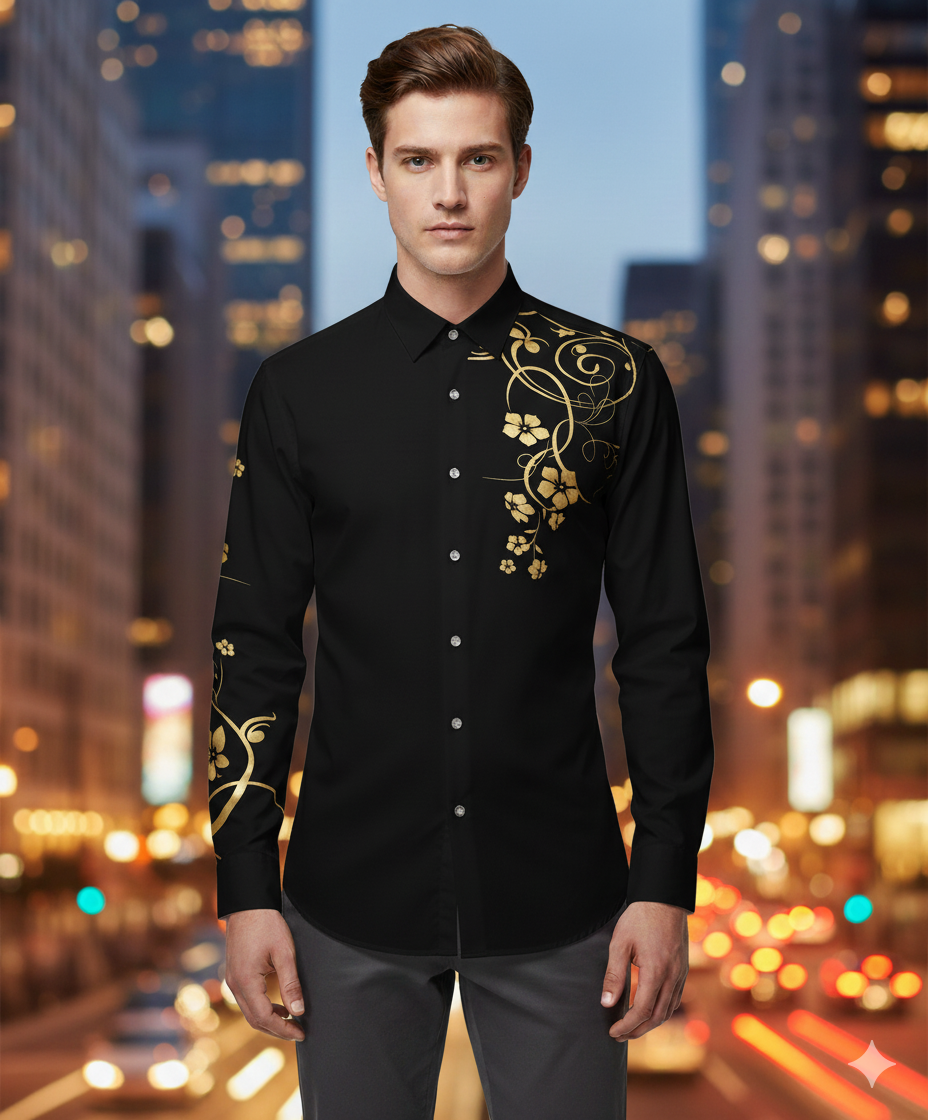 Camisa Flor para Hombre Negro