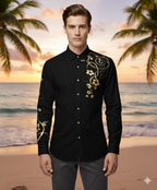 Camisa Flor para Hombre Negro