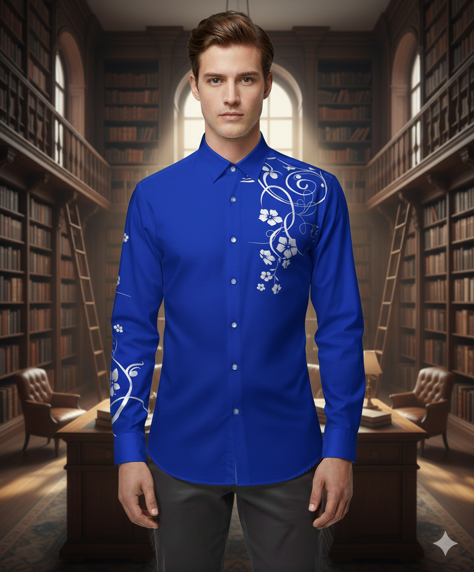 camisa manga larga azul estampado