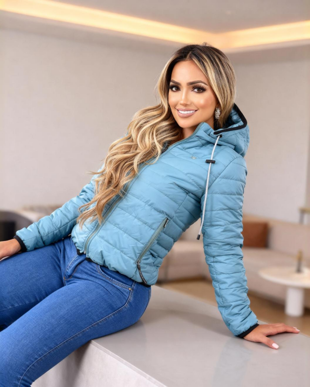 Chaqueta Casual Celeste para Mujer