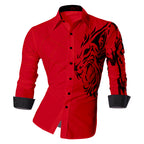 Camisa Manga Larga Hombre Estampado Dragon Rojo