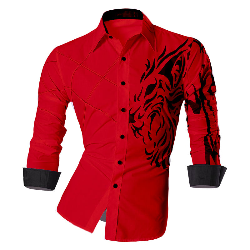 Camisa Manga Larga Hombre Estampado Dragon Rojo