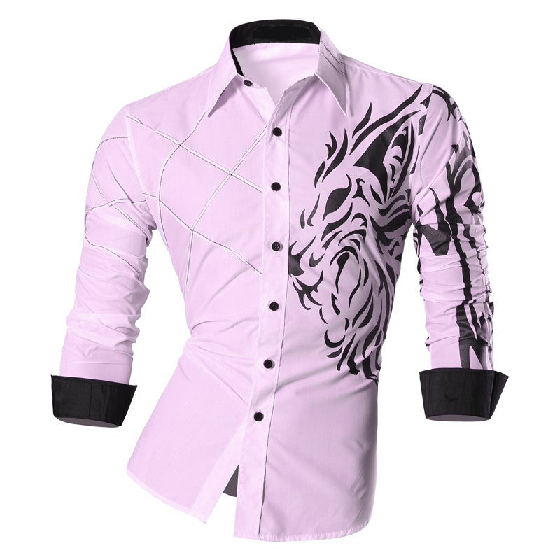 Camisa Manga Larga Hombre Estampado Dragon Rosado