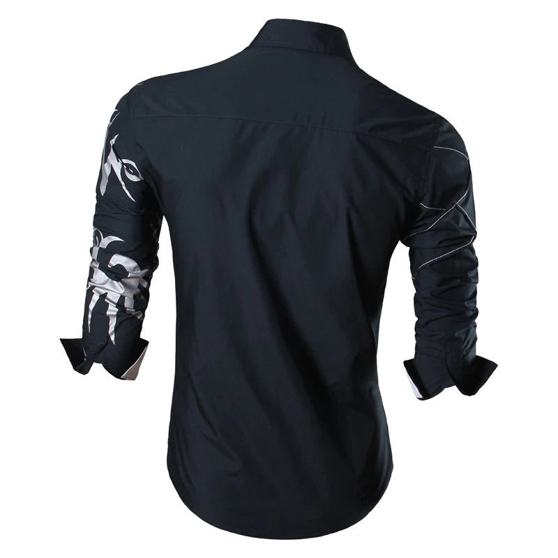 Camisa Manga Larga Hombre Estampado Dragon Azul Oscuro