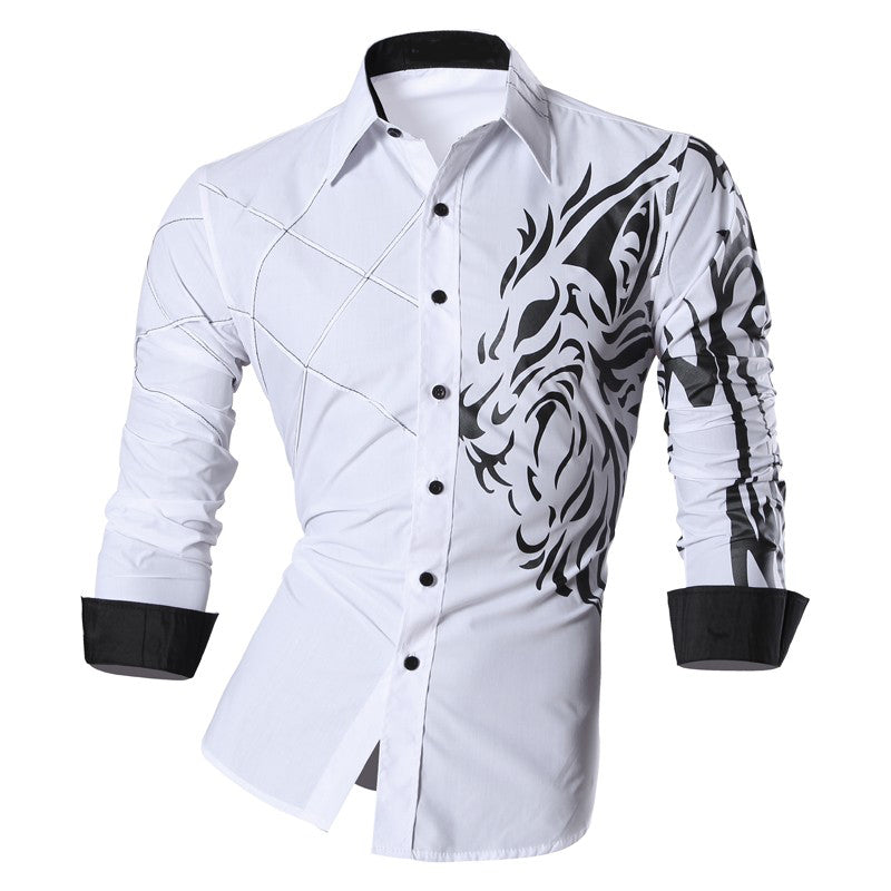 Camisa Manga Larga Hombre Estampado Dragon Blanco