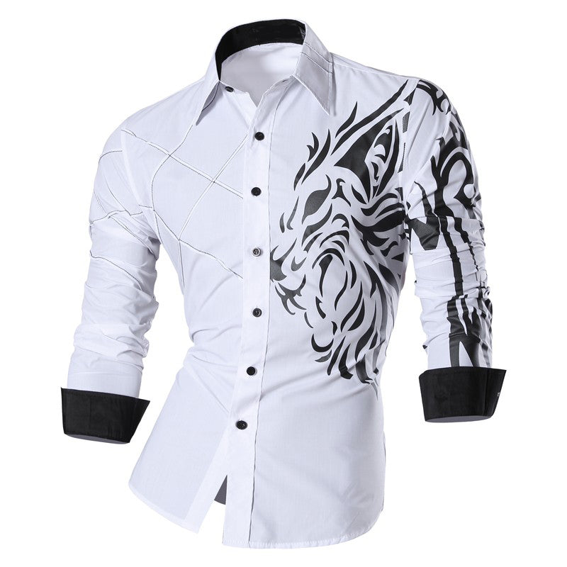 Camisa Manga Larga Hombre Estampado Dragon Blanco