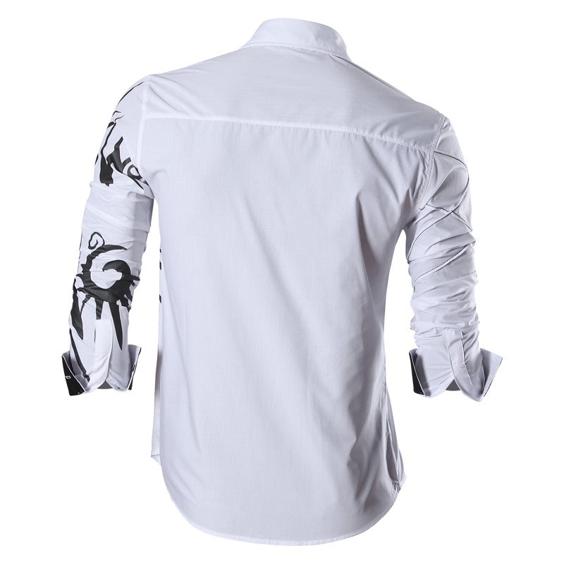 Camisa Manga Larga Hombre Estampado Dragon Blanco