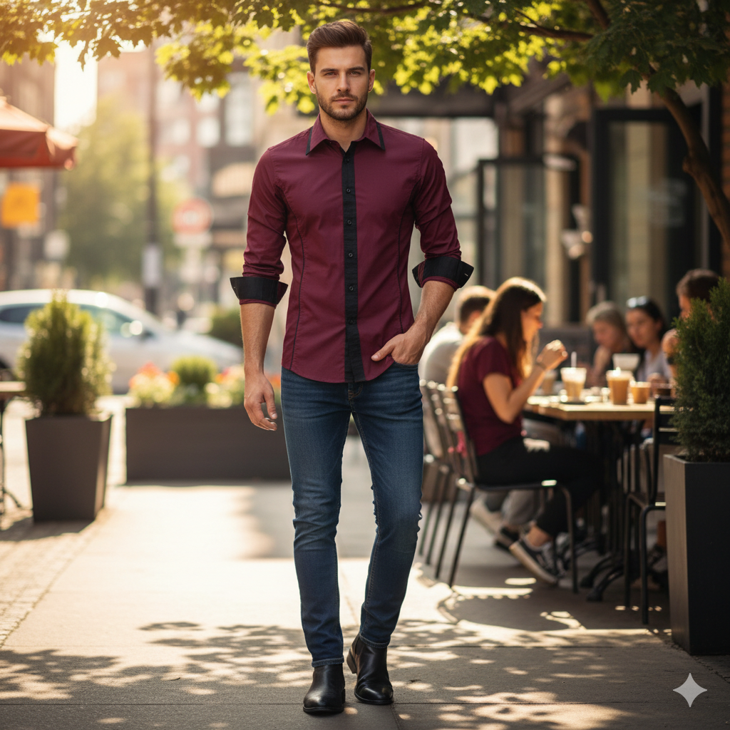 Camisa Manga Larga Hombre Ray Vinotinto