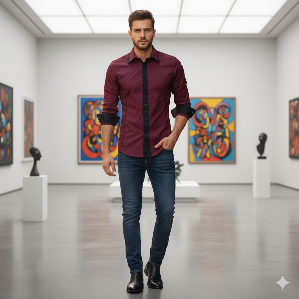 Camisa Manga Larga Hombre Ray Vinotinto