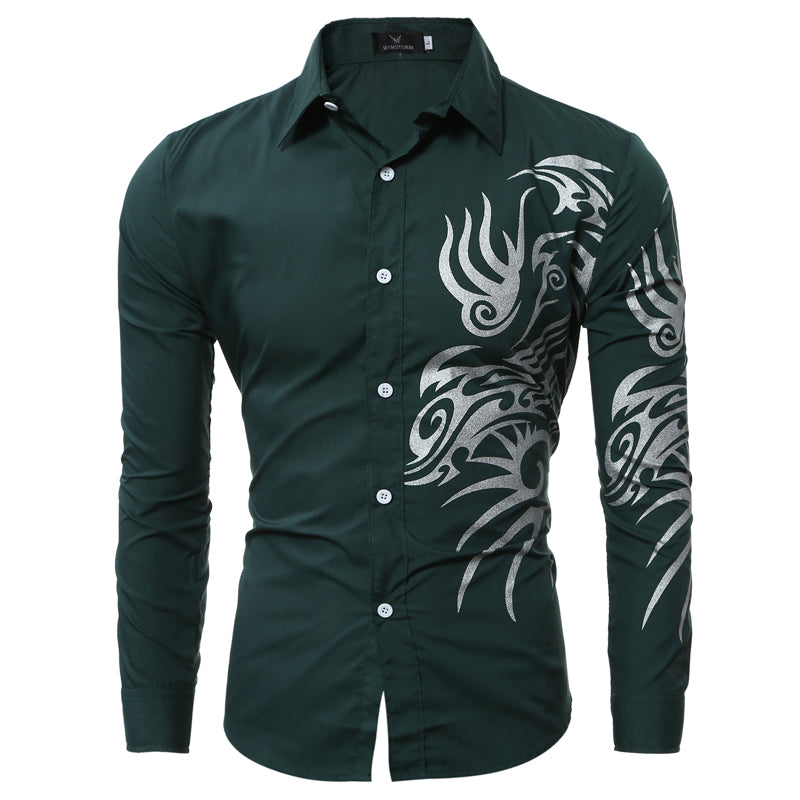 Camisa Manga Larga Estampado Tribal Sc Verde Oscuro