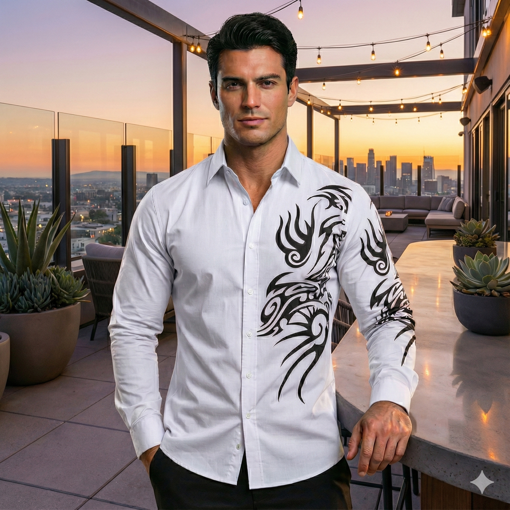 Camisa Manga Larga Estampado Tribal Sc Blanco