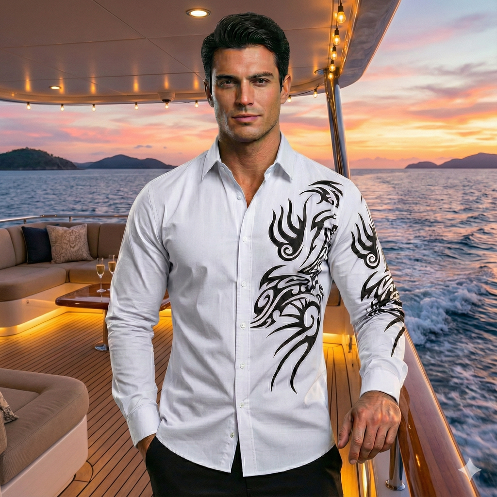 Camisa Manga Larga Estampado Tribal Sc Blanco
