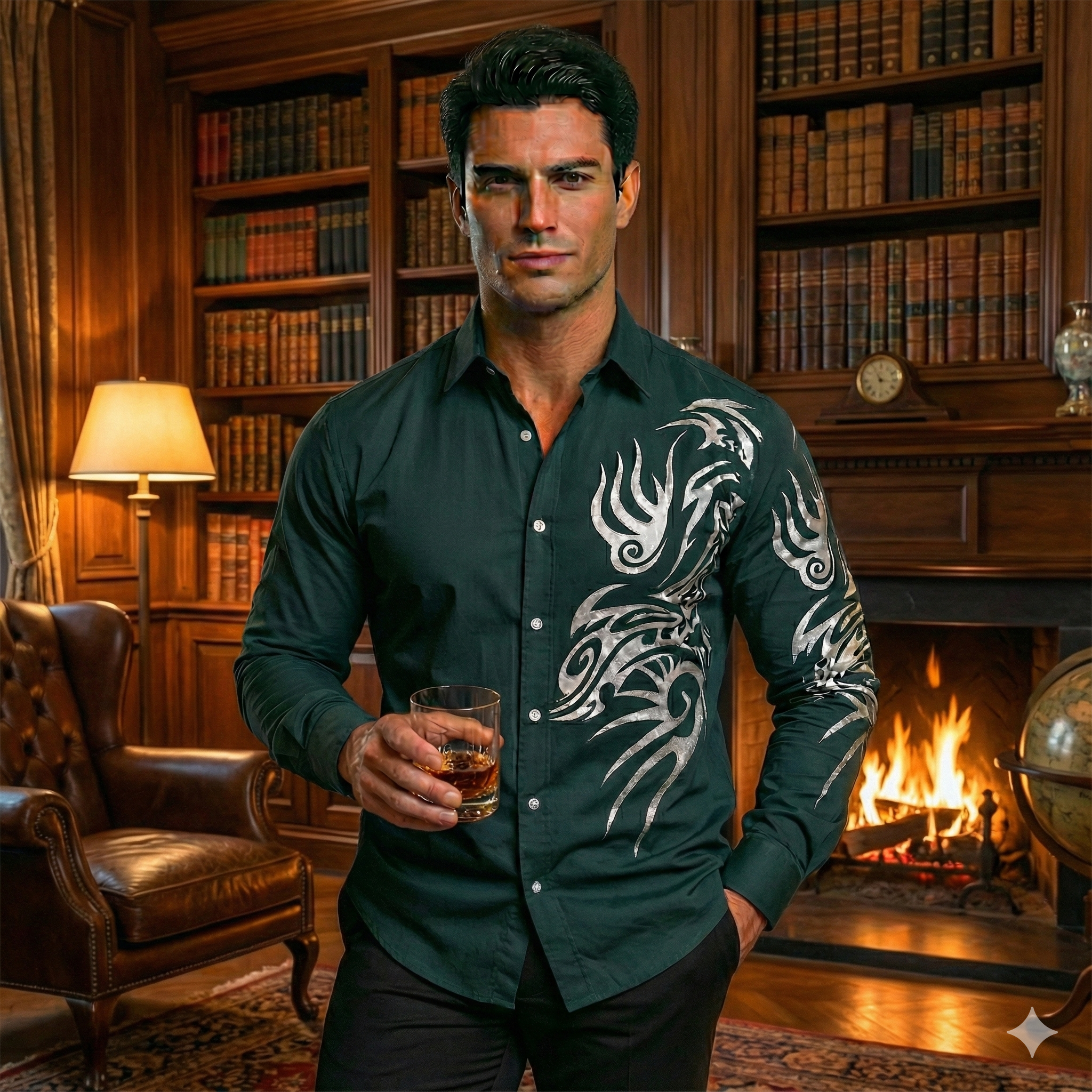 Camisa Manga Larga Estampado Tribal Sc Verde Oscuro