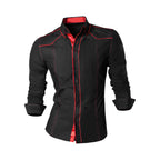 Camisa Manga Larga Hombre Moderna Elegante Canizu Negro Rojo