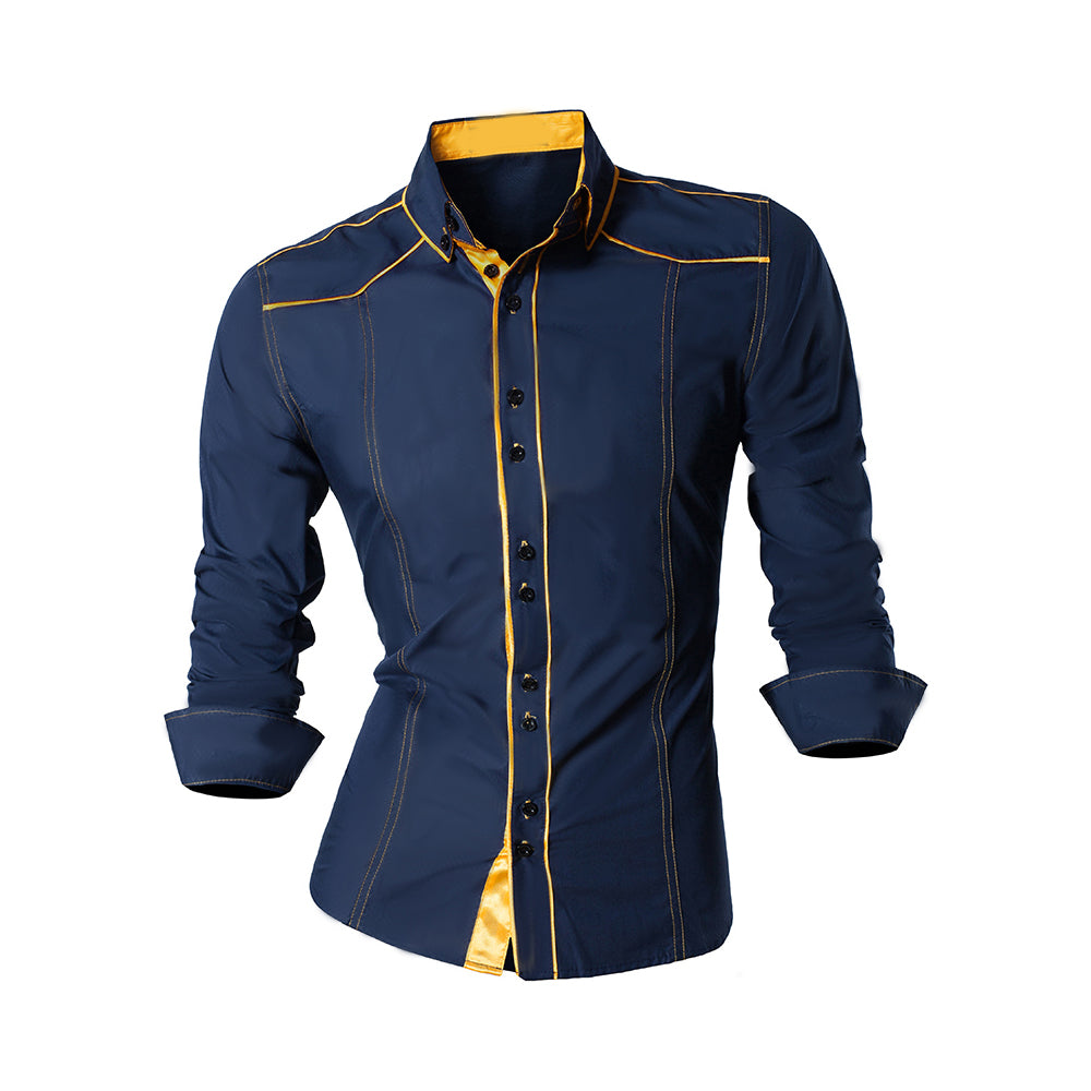 Camisa Manga Larga Hombre Moderna Elegante Canizu Azul Oscuro